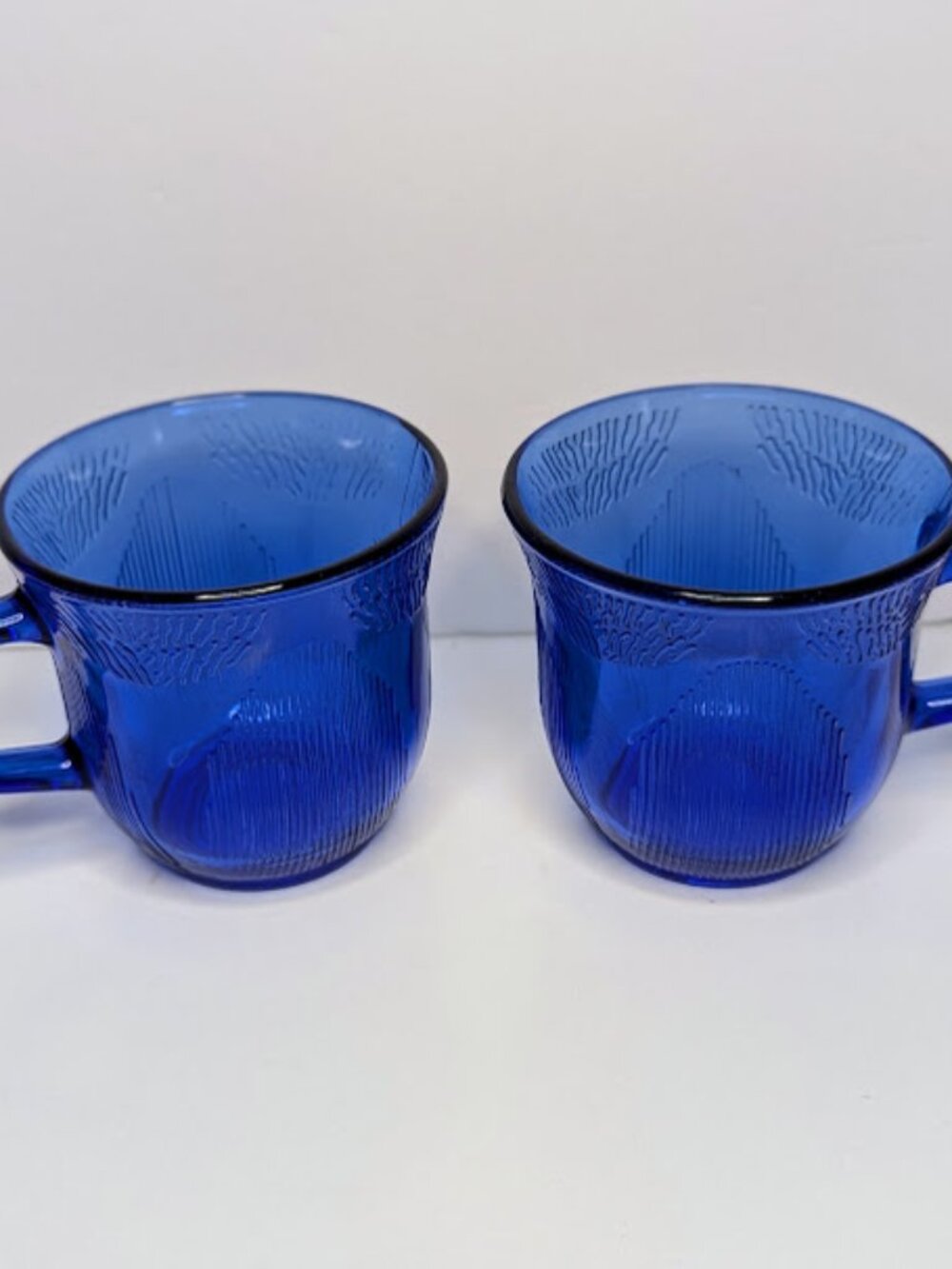 Vintage Forte Crisa Cobalt Blue Glass Mug Set of 2 Sunflower Coffee Cups